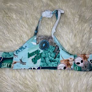 Wild Teal Aliens Halter Top